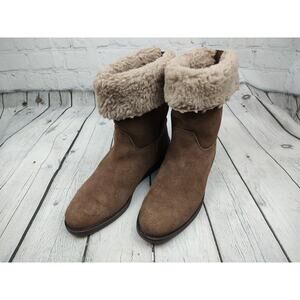 G.H. Bass Aria Womens 6.5M Brown‎ Suede Faux Shearling Fold Over Mid Calf Boots